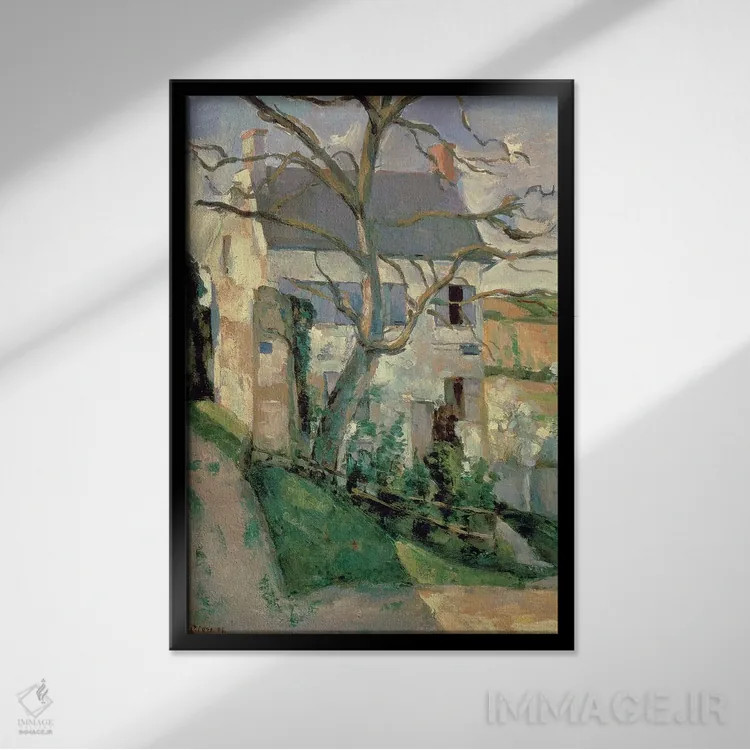 تابلو c.1873-74,خانه و درخت، حدود ۱۸۷۳-۷۴ اثر پل سزان - نمای قابدار مشکی
