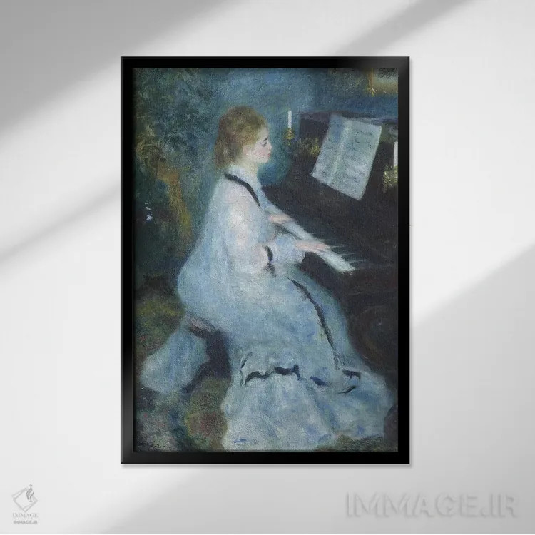تابلو 1875-76,زن پای پیانو، ۱۸۷۵-۷۶ اثر پیر-اوگوست رنوار - نمای قابدار مشکی