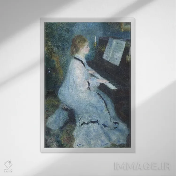 تابلو 1875-76,زن پای پیانو، ۱۸۷۵-۷۶ اثر پیر-اوگوست رنوار - نمای قابدار سفید