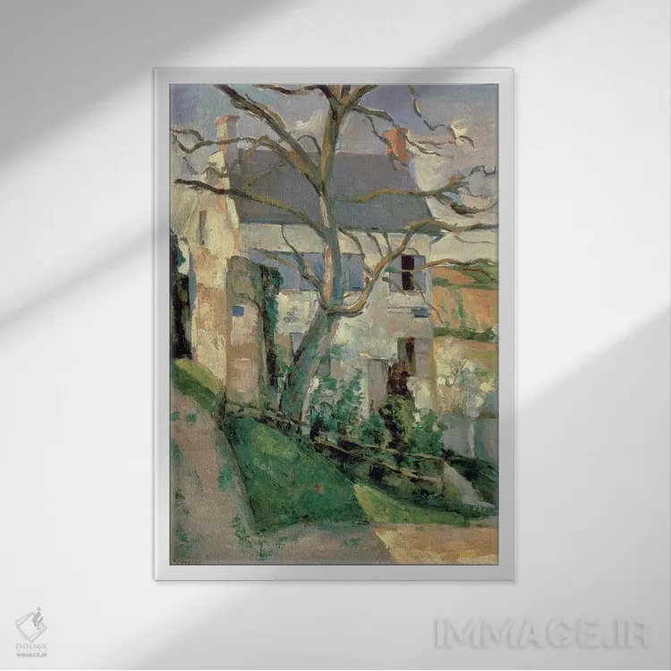 تابلو c.1873-74,خانه و درخت، حدود ۱۸۷۳-۷۴ اثر پل سزان - نمای قابدار سفید