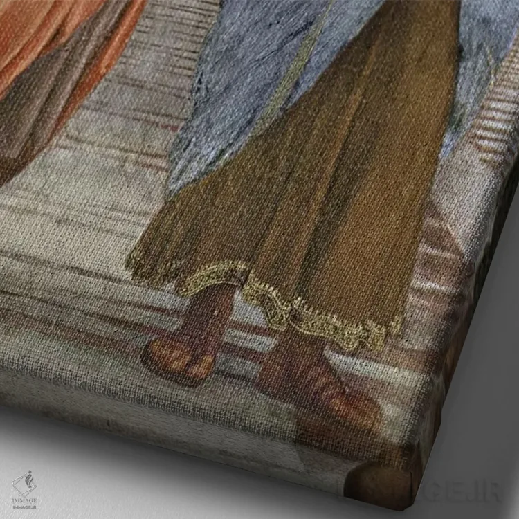 تابلو 1510-11,ارسطو و افلاطون: جزئیات مدرسه آتن، ۱۵۱۰-۱۱ اثر رافائل (نقاش مشهور رنسانس) - نمای نزدیک بافت بوم