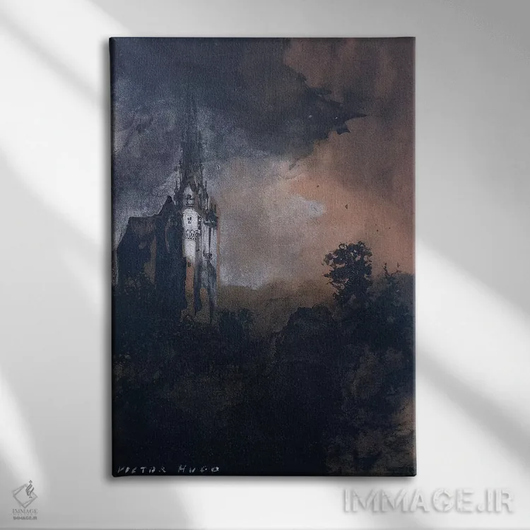 تابلو قلعه در مهتاب اثر ویکتور هوگو (نویسنده و هنرمند فرانسوی) - نمای روبهرو روی دیوار