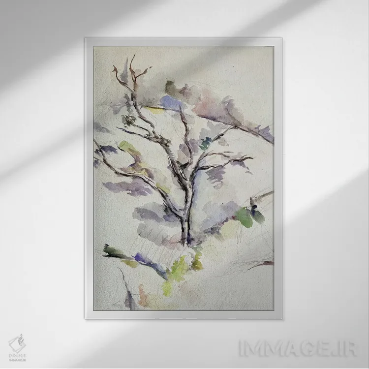 تابلو درخت بلوط اثر پل سزان - نمای قابدار سفید