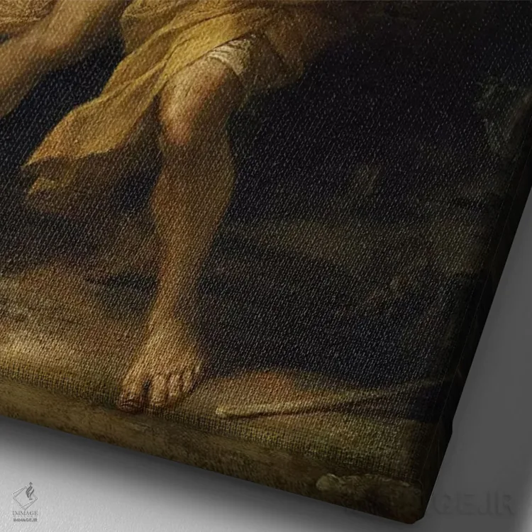 تابلو کشتی گرفتن یعقوب با فرشته (نقاشی معنویتی) اثر سالواتوره روزا (نقاش ایتالیایی) - نمای نزدیک بافت بوم