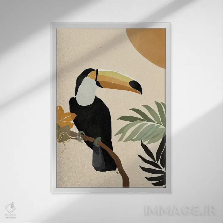 تابلو توکان (پرندهٔ گرمسیری) اثر بریا نیکول - نمای قابدار سفید