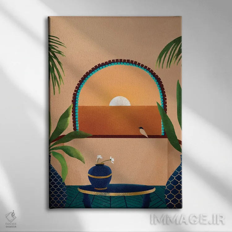 تابلو بالکنی در غروب اثر بریا نیکول - نمای روبهرو روی دیوار