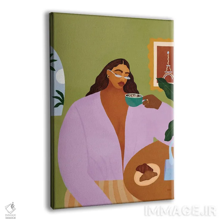 تابلو قهوه و کروسان (نان فرانسوی) اثر بریا نیکول - نمای پرسپکتیو محصول