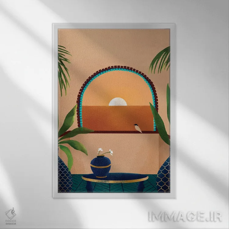 تابلو بالکنی در غروب اثر بریا نیکول - نمای قابدار سفید