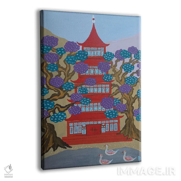 تابلو پاگودای قرمز کنار دریاچه اثر بریت بردال نیلسن - نمای پرسپکتیو محصول