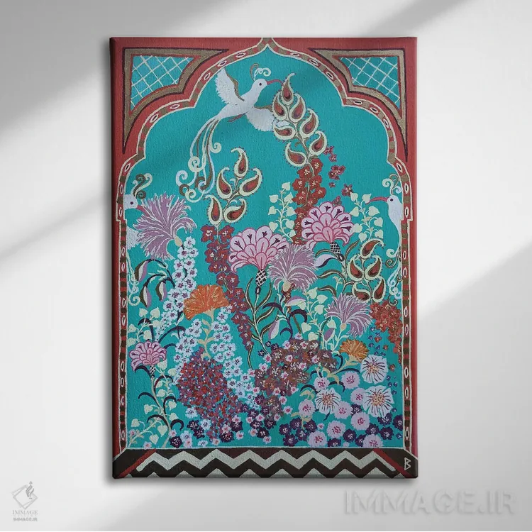 تابلو باغ بهشتی هندی در تابستان اثر بریت بردال نیلسن - نمای روبهرو روی دیوار