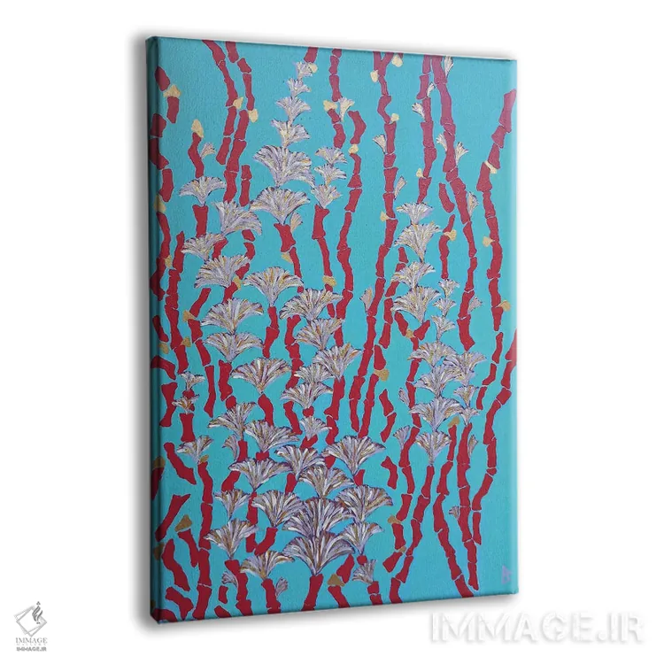 تابلو مرجانهای قرمز با گلهای طلایی اثر بریت بردال نیلسن - نمای پرسپکتیو محصول