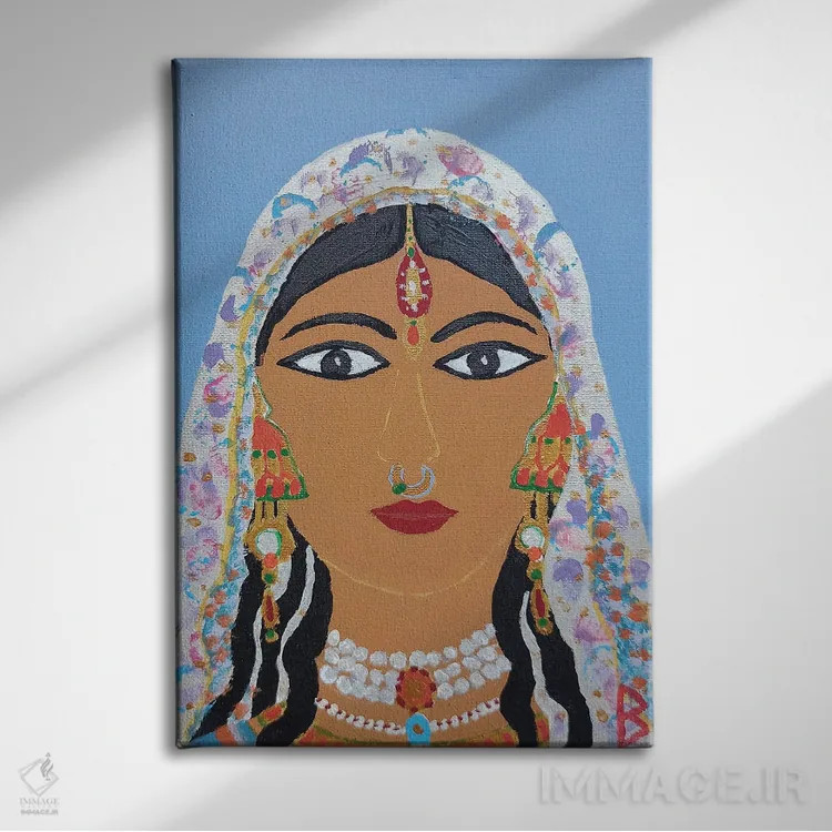 تابلو زن جوان هندی اثر بریت بردال نیلسن - نمای روبهرو روی دیوار