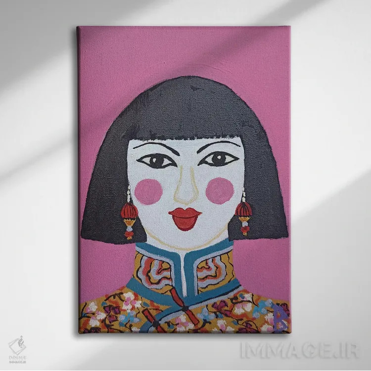 تابلو زن جوان چینی اثر بریت بردال نیلسن - نمای روبهرو روی دیوار