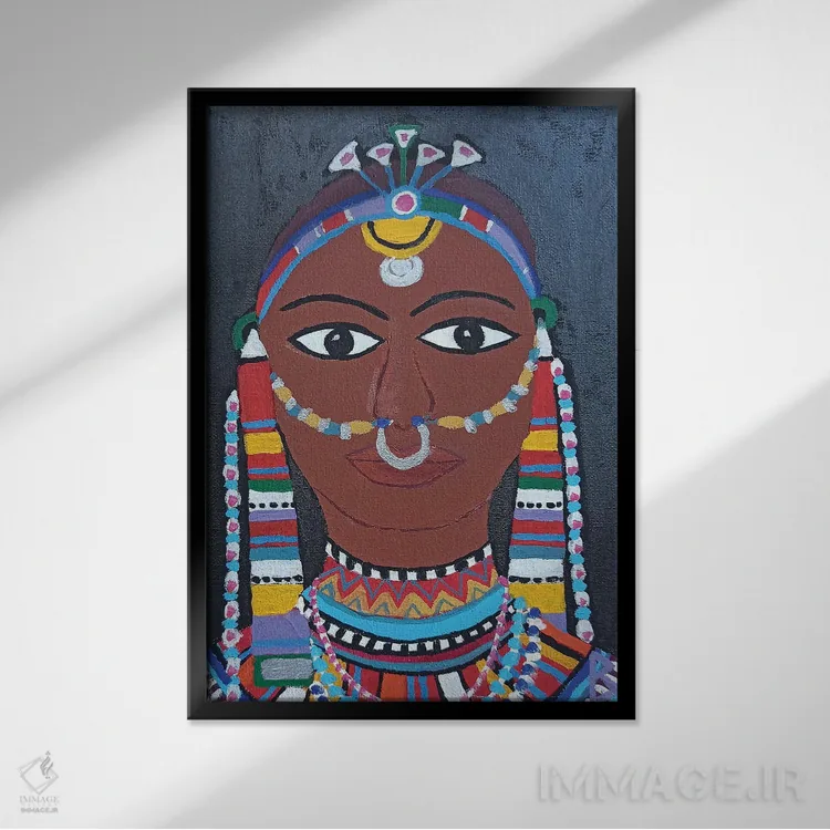 تابلو زن ماسایی از کنیا اثر بریت بردال نیلسن - نمای قابدار مشکی