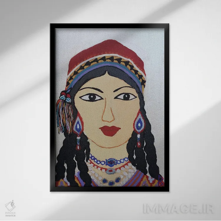 تابلو دختر جوان از ازبکستان اثر بریت بردال نیلسن - نمای قابدار مشکی