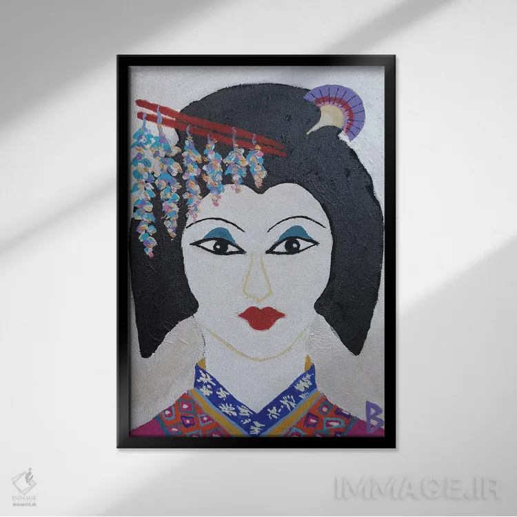 تابلو زن ژاپنی اثر بریت بردال نیلسن - نمای قابدار مشکی