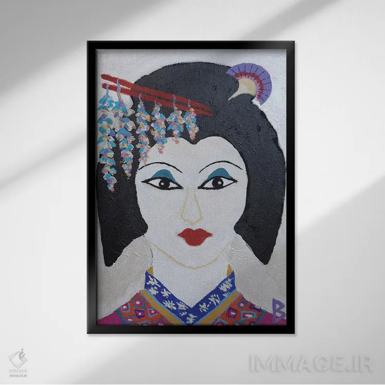 تابلو زن ژاپنی اثر بریت بردال نیلسن - نمای قابدار مشکی