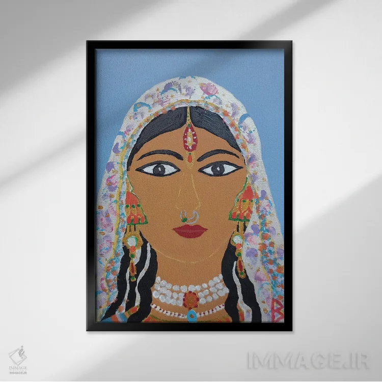 تابلو زن جوان هندی اثر بریت بردال نیلسن - نمای قابدار مشکی