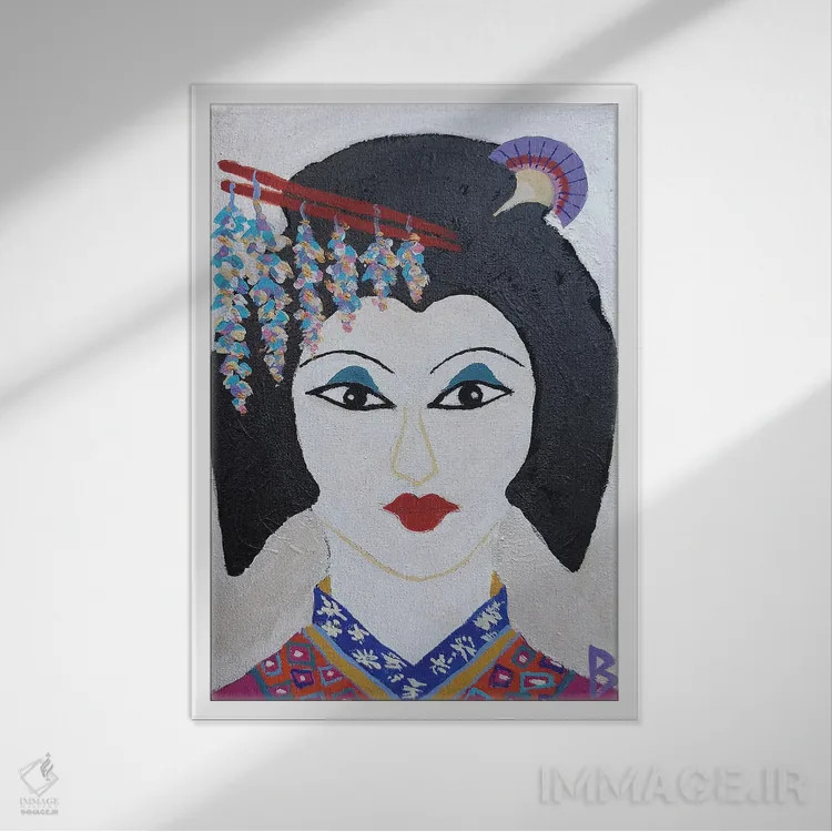 تابلو زن ژاپنی اثر بریت بردال نیلسن - نمای قابدار سفید