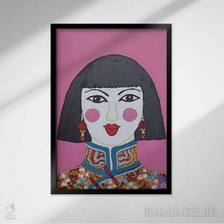 تابلو زن جوان چینی اثر بریت بردال نیلسن - نمای قابدار مشکی