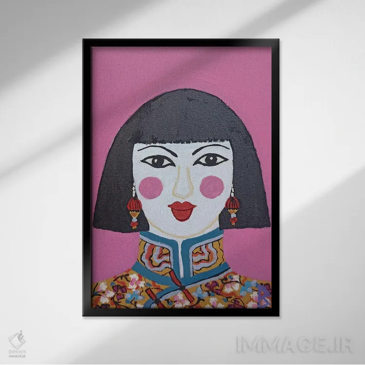 تابلو زن جوان چینی اثر بریت بردال نیلسن - نمای قابدار مشکی