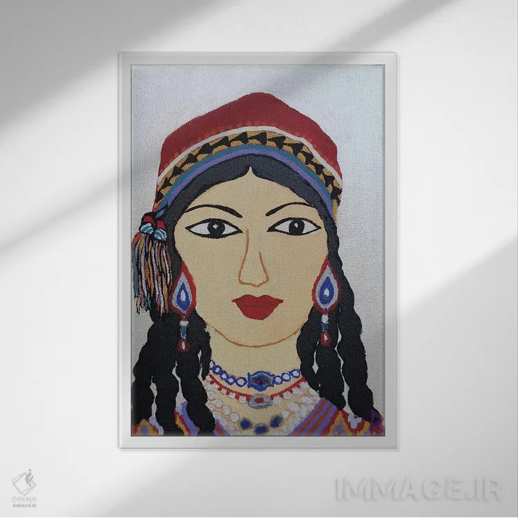 تابلو دختر جوان از ازبکستان اثر بریت بردال نیلسن - نمای قابدار سفید