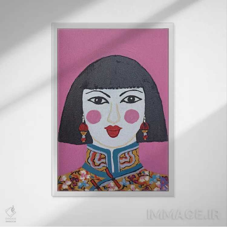 تابلو زن جوان چینی اثر بریت بردال نیلسن - نمای قابدار سفید