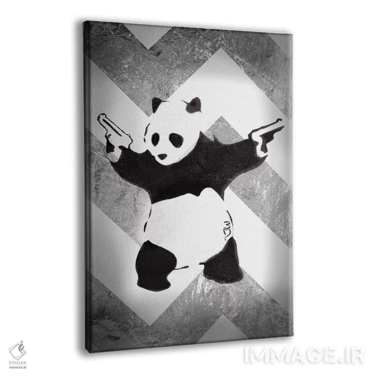 تابلو پاندا با اسلحه روی شورون نقرهای اثر هنرمند ناشناس - نمای پرسپکتیو محصول