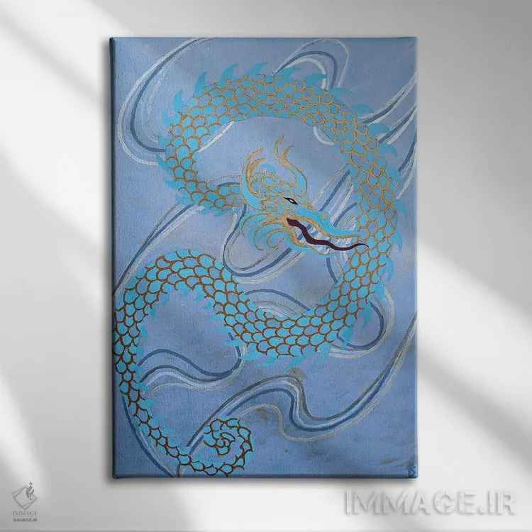 تابلو اژدهای آبی اثر بریت بردال نیلسن - نمای روبهرو روی دیوار