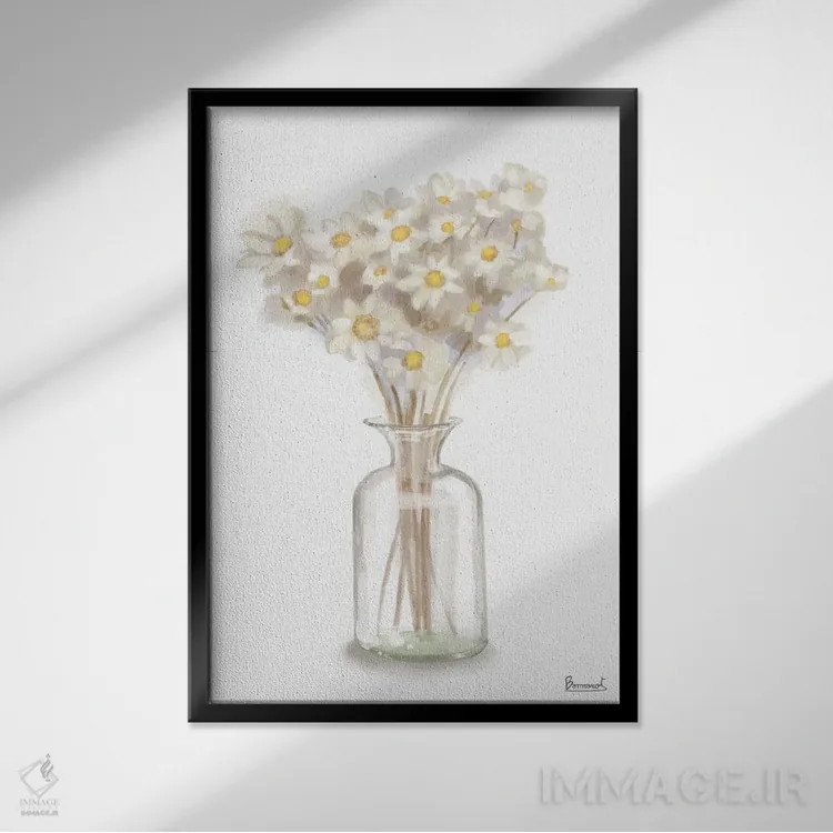 تابلو گل زرد خشکشده ۱ اثر باناروت - نمای قابدار مشکی