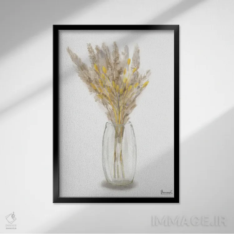 تابلو گل زرد خشکشده ۳ اثر باناروت - نمای قابدار مشکی
