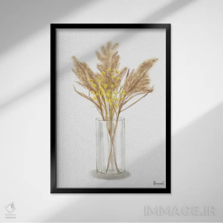 تابلو گل زرد خشکشده ۴ اثر باناروت - نمای قابدار مشکی