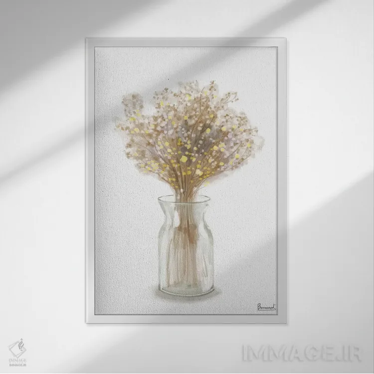 تابلو گل زرد خشکشده ۲ اثر باناروت - نمای قابدار سفید