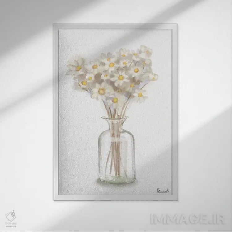 تابلو گل زرد خشکشده ۱ اثر باناروت - نمای قابدار سفید