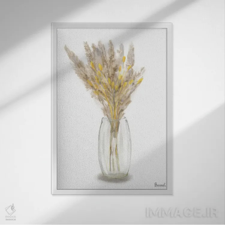 تابلو گل زرد خشکشده ۳ اثر باناروت - نمای قابدار سفید