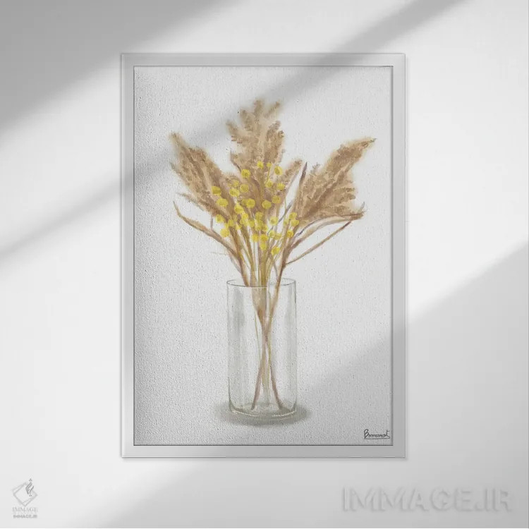 تابلو گل زرد خشکشده ۴ اثر باناروت - نمای قابدار سفید