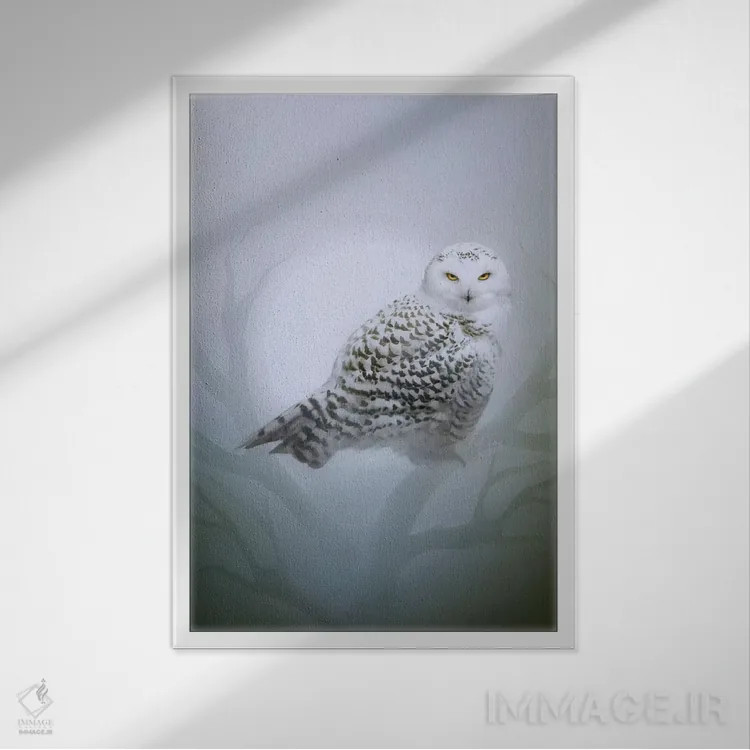 تابلو جغد برفی اثر بنت شلیک - نمای قابدار سفید