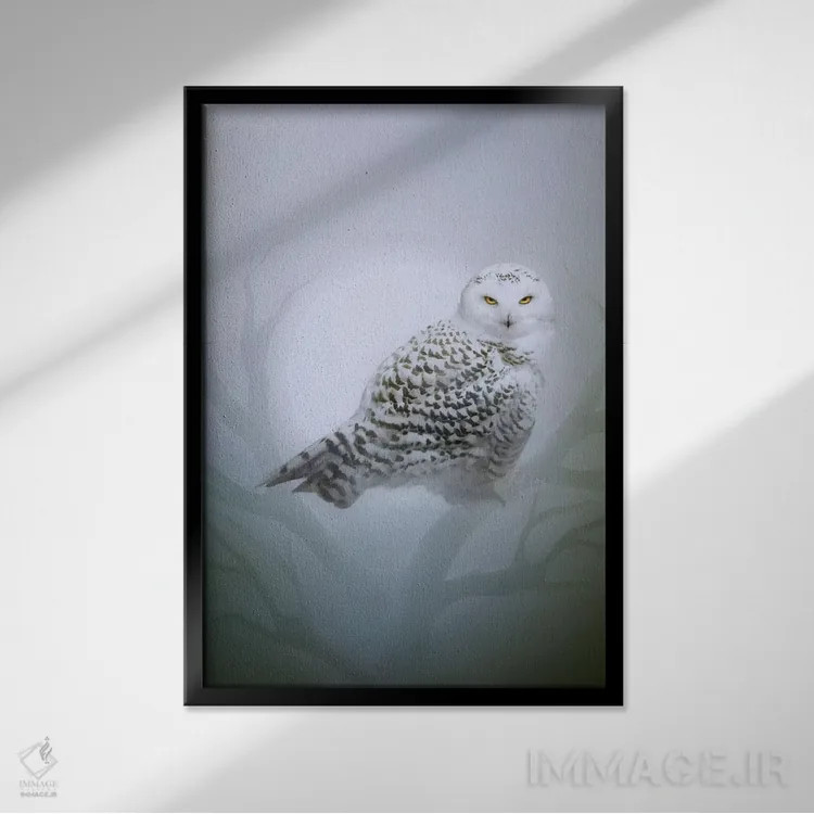 تابلو جغد برفی اثر بنت شلیک - نمای قابدار مشکی