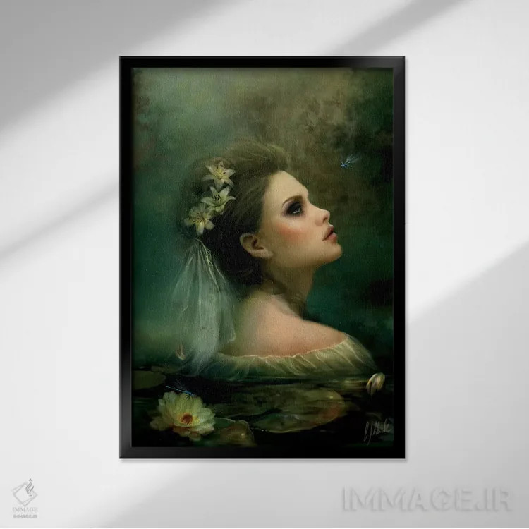 تابلو نیلوفر آبی اثر بنت شلیک - نمای قابدار مشکی