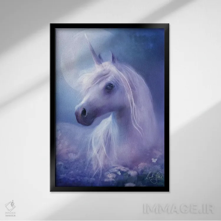 تابلو ماه اسب تکشاخ اثر بنت شلیک - نمای قابدار مشکی