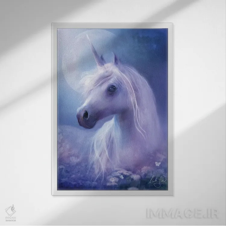 تابلو ماه اسب تکشاخ اثر بنت شلیک - نمای قابدار سفید
