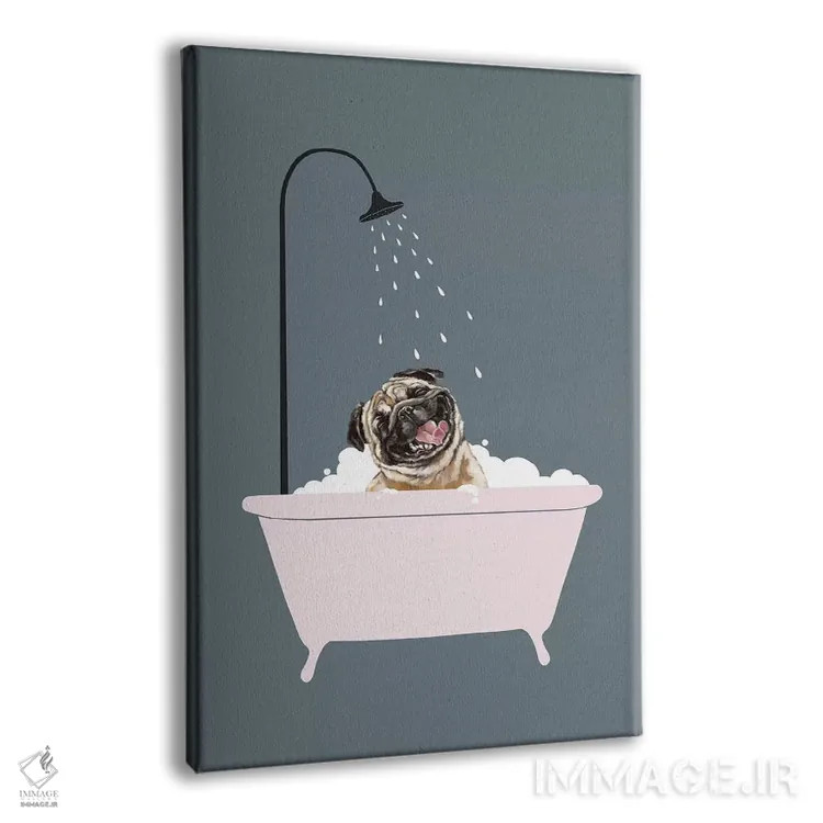تابلو پاگ خندان در حال لذت بردن از حمام کف اثر بگ نوز ورک (استودیو) - نمای پرسپکتیو محصول