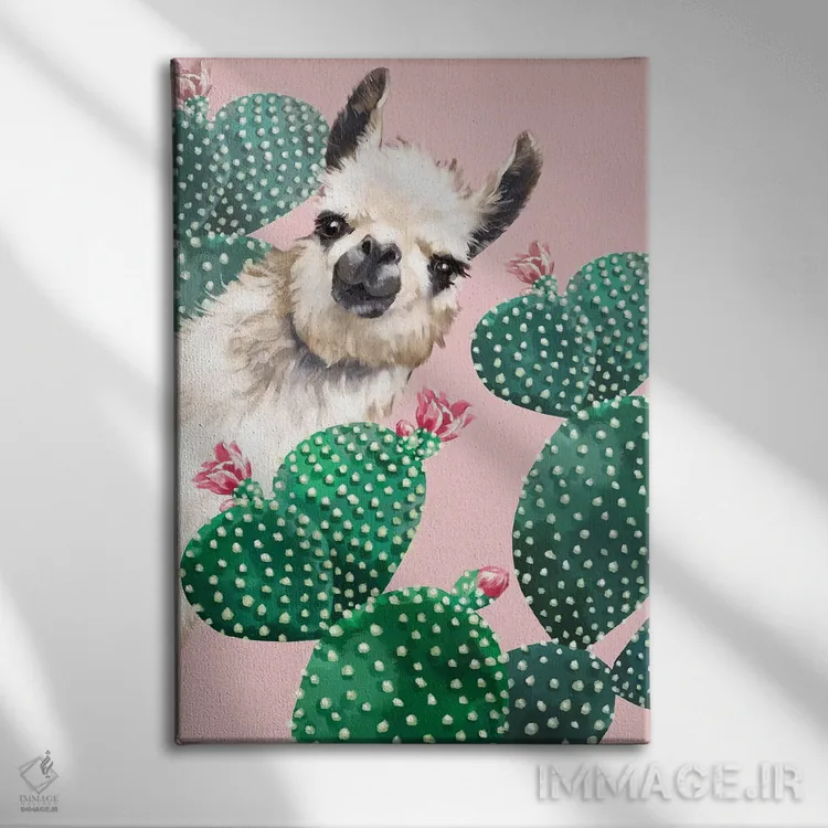 تابلو لاما و کاکتوس اثر بگ نوز ورک (استودیو) - نمای روبهرو روی دیوار