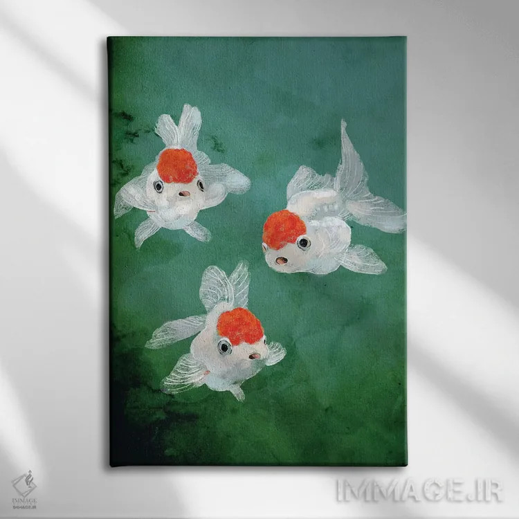 تابلو سه ماهی قرمز اثر بگ نوز ورک (استودیو) - نمای روبهرو روی دیوار