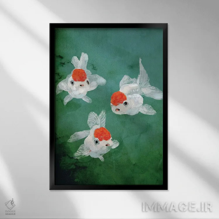 تابلو سه ماهی قرمز اثر بگ نوز ورک (استودیو) - نمای قابدار مشکی