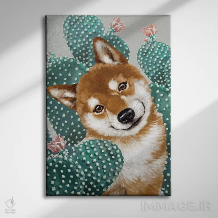 تابلو شیبا اینو با کاکتوس اثر بگ نوز ورک (استودیو) - نمای روبهرو روی دیوار