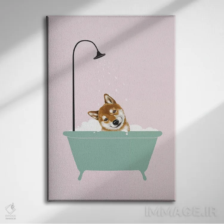 تابلو شیبا اینو در حال لذت بردن از حمام کفآلود اثر بگ نوز ورک (استودیو) - نمای روبهرو روی دیوار