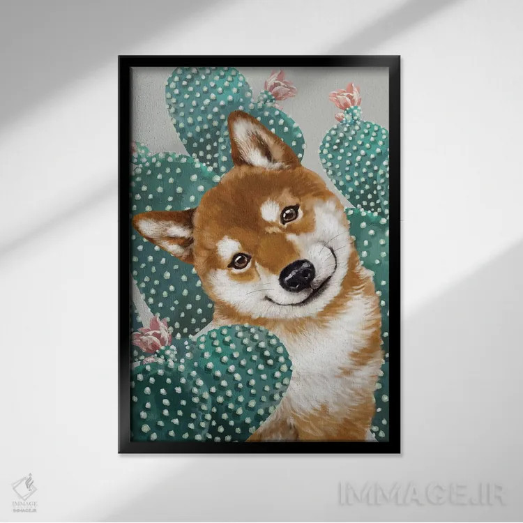 تابلو شیبا اینو با کاکتوس اثر بگ نوز ورک (استودیو) - نمای قابدار مشکی