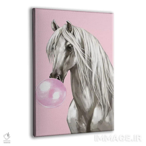 تابلو اسب سفید با آدامس بادکنکی در رنگ صورتی (املا اصلاح شد: Bubble) اثر بگ نوز ورک (استودیو) - نمای پرسپکتیو محصول