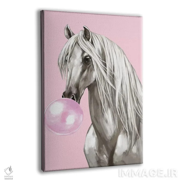 تابلو اسب سفید با آدامس بادکنکی در رنگ صورتی (املا اصلاح شد: Bubble) اثر بگ نوز ورک (استودیو) - نمای پرسپکتیو محصول